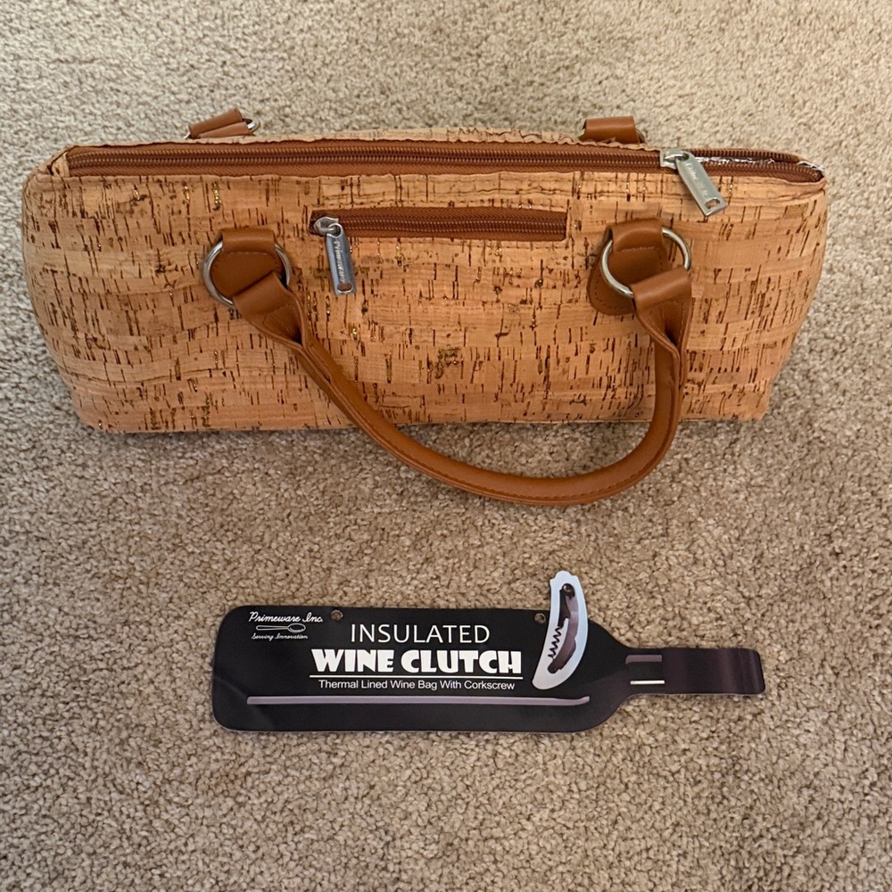 Insulated Wine Clutch Tote - Tan